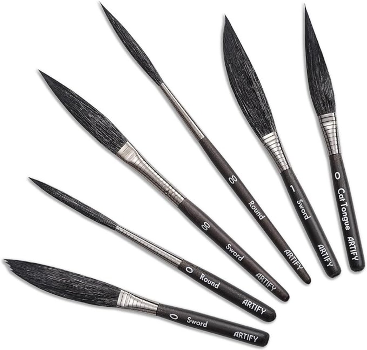 ARTIFY Pinstriping Brush Set, 6 Pcs Professional Mixed Squirrel Hair Detail Script Liner Brush, Scroll Brush, Sword Brush, Dagger Striper Brush, High Performance Lettering Brush for Painting